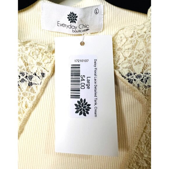 Daisy Floral Lace Detailed Cream Tank Top - Everyday Chic - Large MSRP $54 - Picture 3 of 5